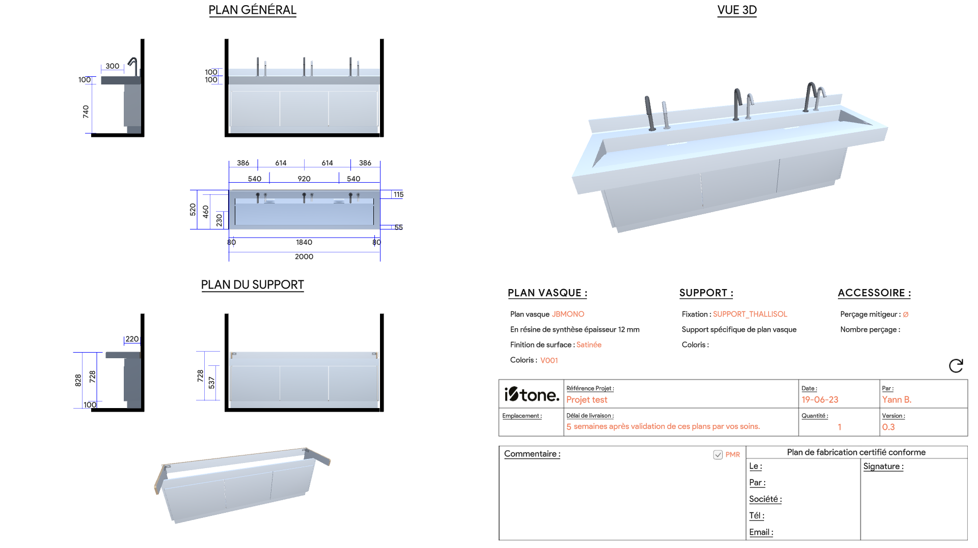 Plan généré par le configurateur de plan vasque