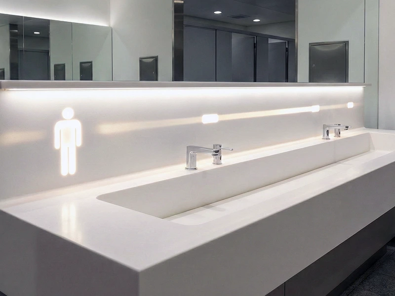 Rétroéclairage de signalétique pour sanitaires d'aéroport