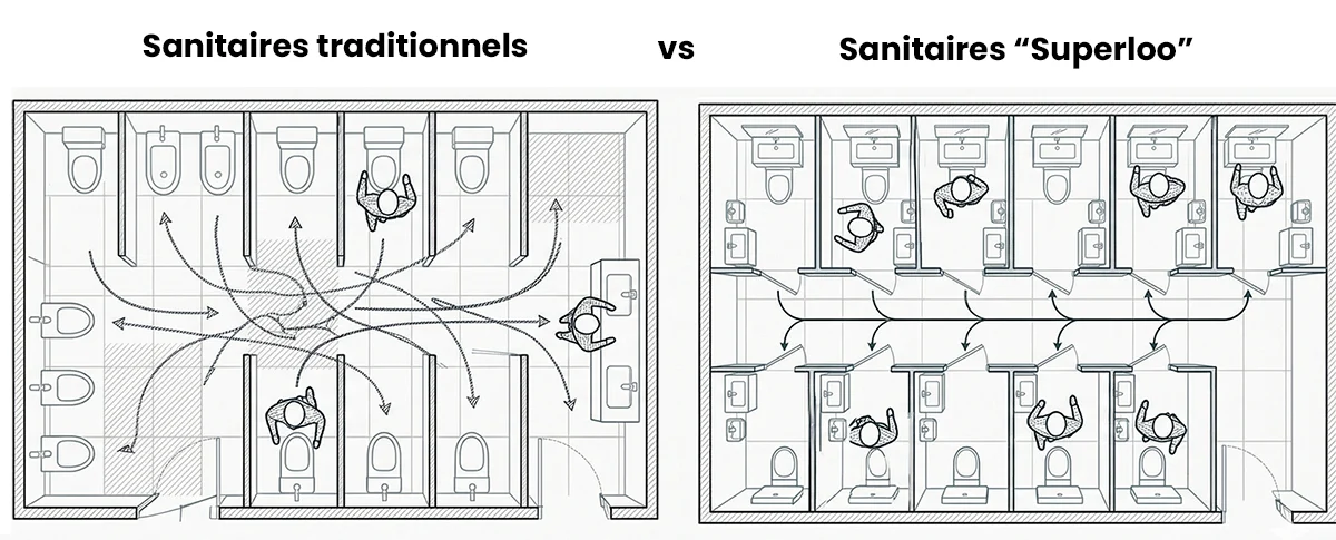 Différences entre sanitaires traditionnels et Superloo
