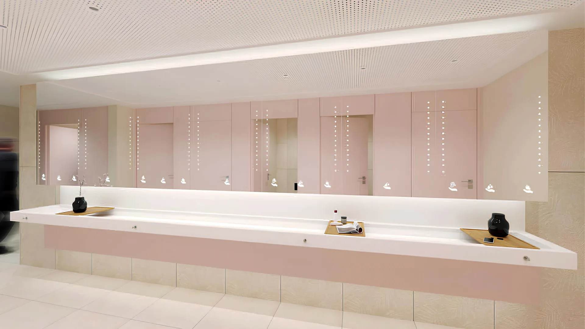 Meuble miroir pour sanitaires collectifs - sans contact